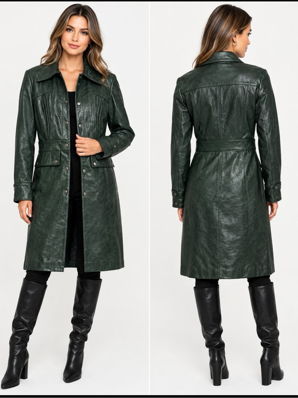 Guess Dark Green Faux Leather Trench Coat